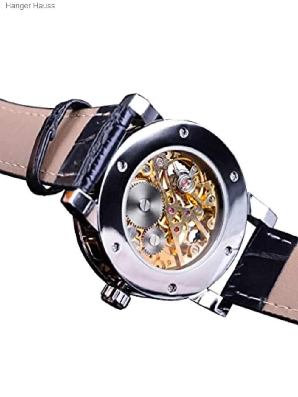 Men's Skeleton Mechanical Watch with Diamond Crystal Carving Flower Dial and